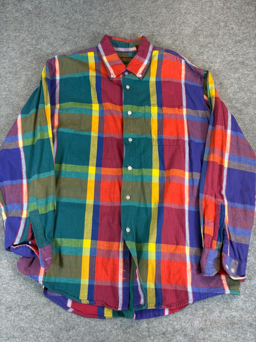 VTG 90s Oakton Button Down Shirt Sz XL Tall Plaid Flannel Western Cowboy Cotton - Picture 1 of 6